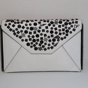 Amazing Quality Diane von Furstenberg studded leather clutch white 8 card slots!